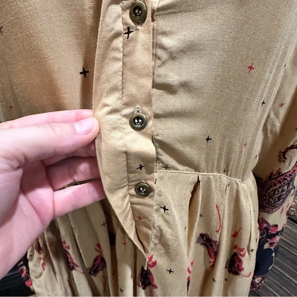 Free People Sierra Valley Shirt Dress – Gold Combo, Paisley Floral, Size Medium